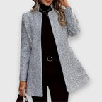 Women's longline open front blazer with stand collar