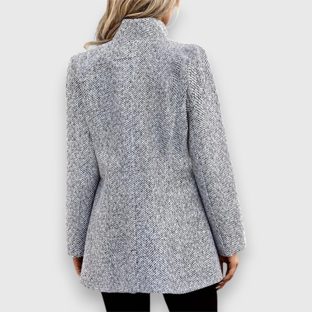 Women's longline open front blazer with stand collar