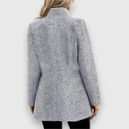Women's longline open front blazer with stand collar