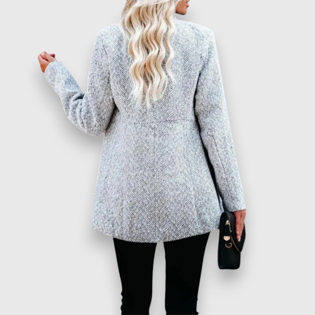 Women's longline open front blazer with stand collar