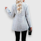 Women's longline open front blazer with stand collar