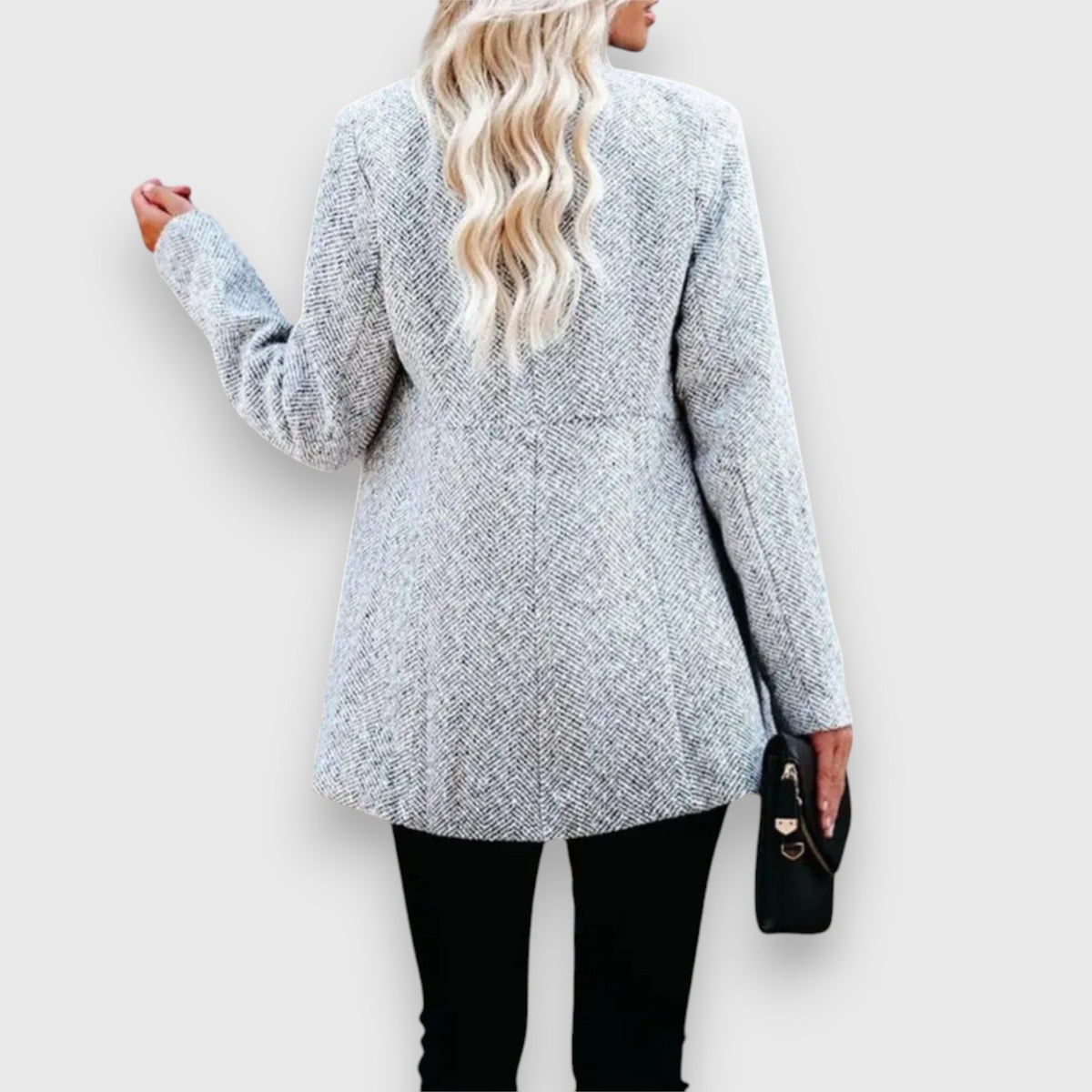 Women's longline open front blazer with stand collar