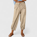 Women's tapered drawstring pants with deep pockets