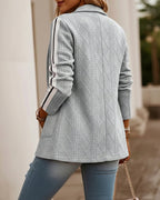 Argyle Cable-Knit Blazer with Contrast Side Stripe