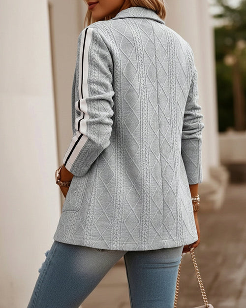Argyle Cable-Knit Blazer with Contrast Side Stripe