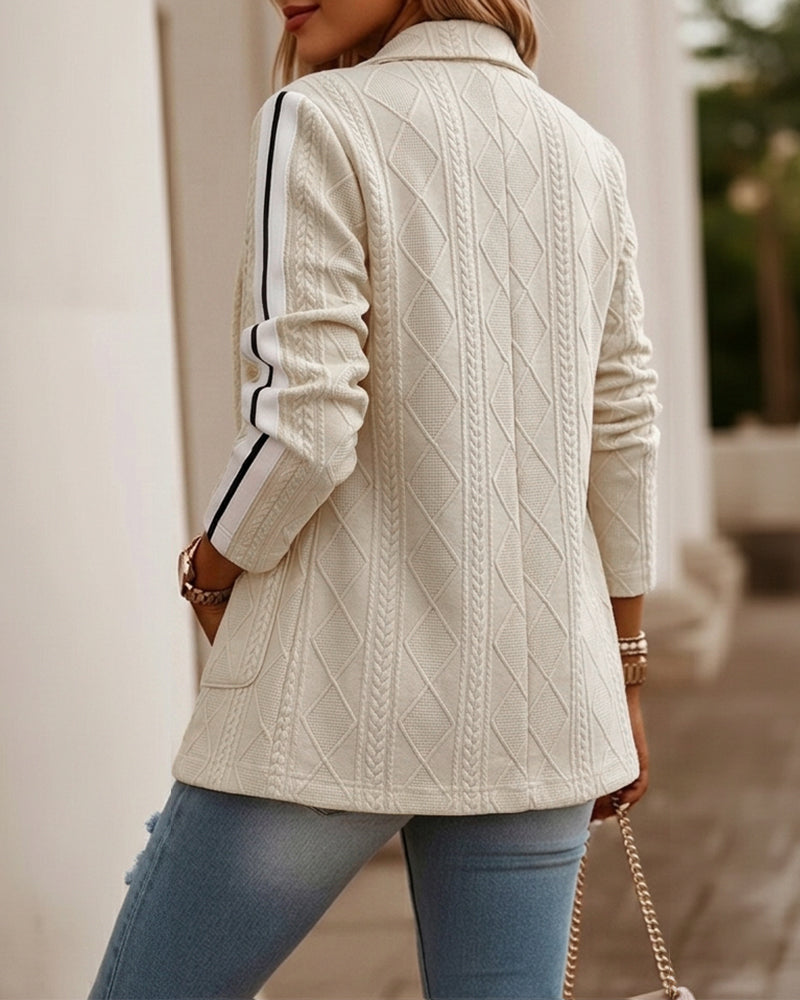 Argyle Cable-Knit Blazer with Contrast Side Stripe