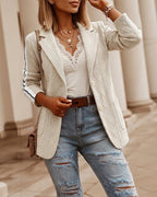 Argyle Cable-Knit Blazer with Contrast Side Stripe
