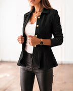 Argyle Cable-Knit Jacket with Lapel and Ruffle Hem