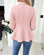 Argyle Cable-Knit Jacket with Lapel and Ruffle Hem