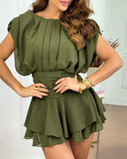 Backless Romper with Pleated Skort and Ruffle Hem