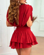 Backless Romper with Pleated Skort and Ruffle Hem