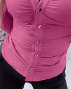 Button-Down Shirt with Collar Neck and Ruched Front