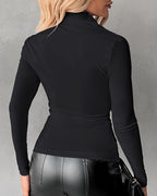 Button-Down Shirt with Collar Neck and Ruched Front