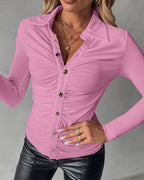 Button-Down Shirt with Collar Neck and Ruched Front