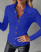 Button-Down Shirt with Collar Neck and Ruched Front
