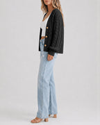 Chunky Cable-Knit Cardigan with Lantern Sleeves