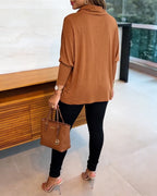 Cowl-Neck Batwing Top with Soft Drape and Long Sleeves