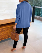 Cowl-Neck Batwing Top with Soft Drape and Long Sleeves