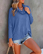 Cowl-Neck Batwing Top with Soft Drape and Long Sleeves