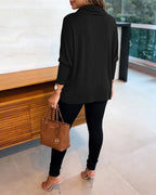 Cowl-Neck Batwing Top with Soft Drape and Long Sleeves