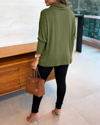 Cowl-Neck Batwing Top with Soft Drape and Long Sleeves
