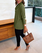 Cowl-Neck Batwing Top with Soft Drape and Long Sleeves