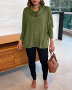 Cowl-Neck Batwing Top with Soft Drape and Long Sleeves