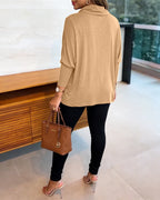 Cowl-Neck Batwing Top with Soft Drape and Long Sleeves