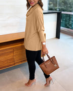 Cowl-Neck Batwing Top with Soft Drape and Long Sleeves
