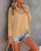 Cowl-Neck Batwing Top with Soft Drape and Long Sleeves