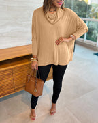 Cowl-Neck Batwing Top with Soft Drape and Long Sleeves