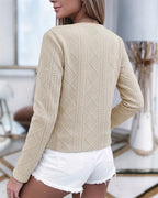Cropped Knit Jacket with Round Neck and Gold Buttons