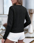 Cropped Knit Jacket with Round Neck and Gold Buttons