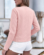 Cropped Knit Jacket with Round Neck and Gold Buttons