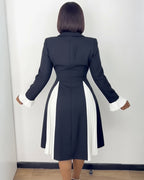 Double-Breasted Blazer Dress with Pleated Panel - Black