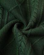 Double-Breasted Knit Coat with Stand Collar and Cable