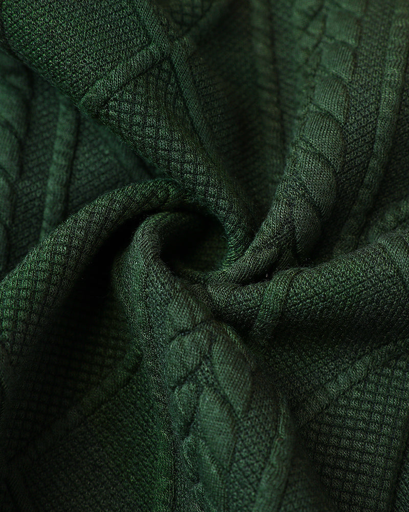 Double-Breasted Knit Coat with Stand Collar and Cable