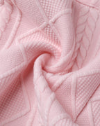 Double-Breasted Knit Coat with Stand Collar and Cable