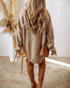 Drop-Shoulder Cable-Knit Pullover in Mid Length