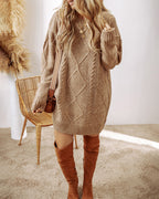Drop-Shoulder Cable-Knit Pullover in Mid Length