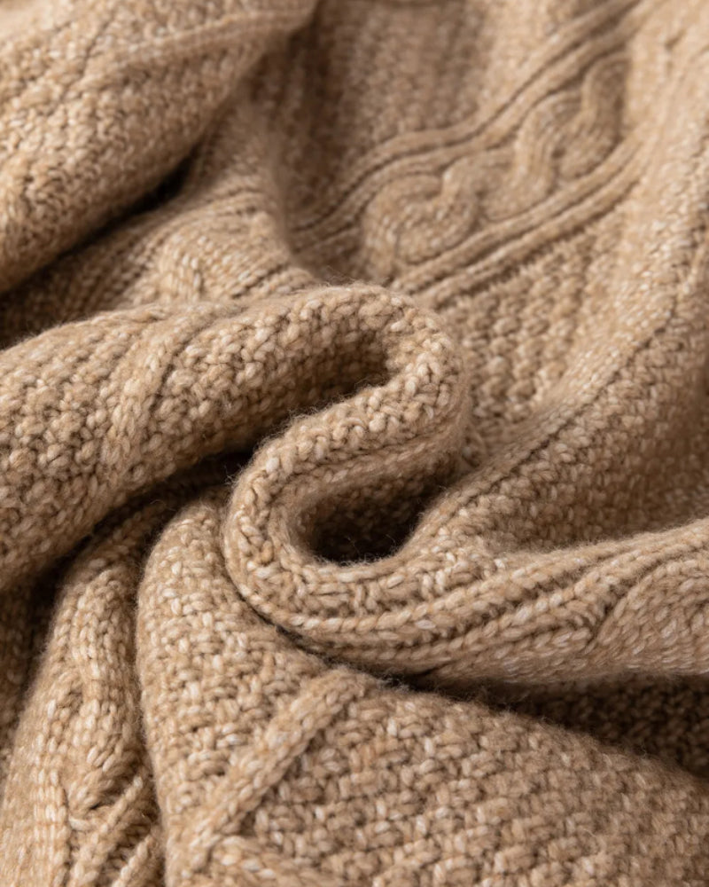 Drop-Shoulder Cable-Knit Pullover in Mid Length