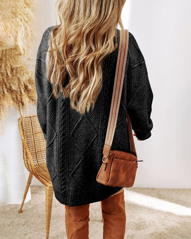 Drop-Shoulder Cable-Knit Pullover in Mid Length