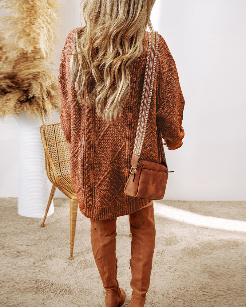 Drop-Shoulder Cable-Knit Pullover in Mid Length