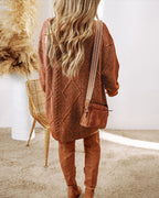 Drop-Shoulder Cable-Knit Pullover in Mid Length