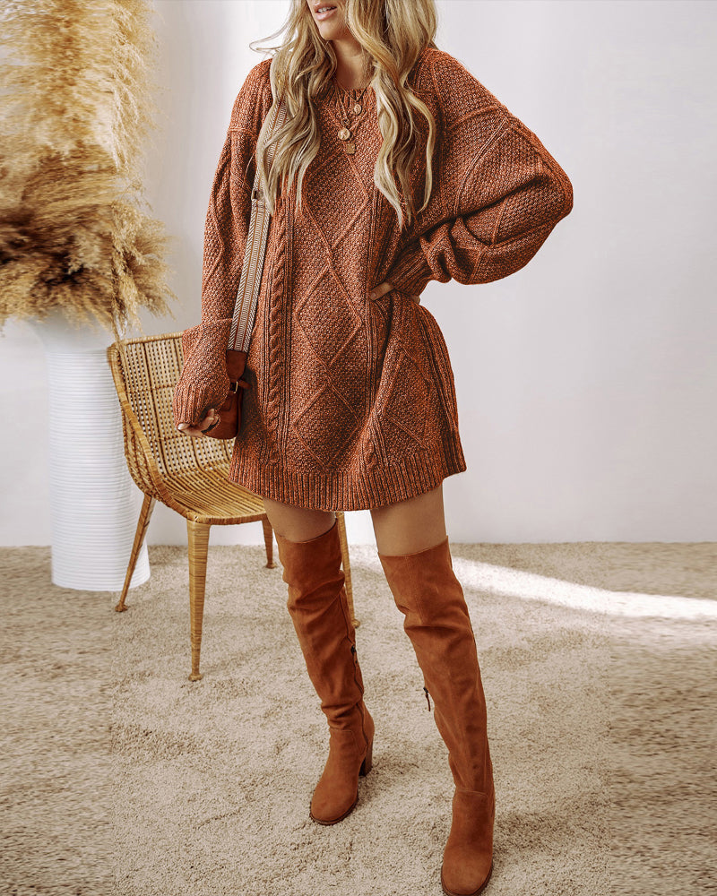 Drop-Shoulder Cable-Knit Pullover in Mid Length