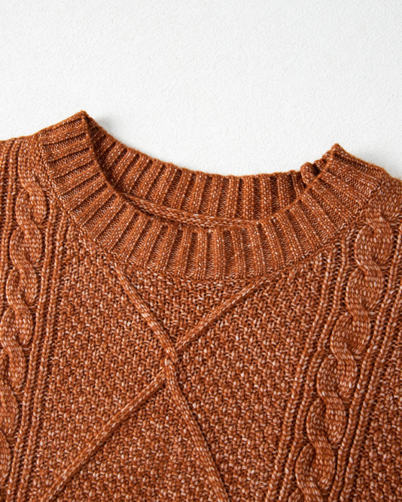 Drop-Shoulder Cable-Knit Pullover in Mid Length