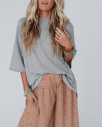 Drop-Shoulder T-Shirt with Back Ruffle and Slit - Gray