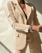 Flap-Pocket Coat and Side-Slit Trouser Two-Piece Set - Khaki