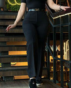 High-Waisted Straight-Leg Trousers with Seam Front - Apricot