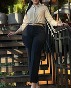 High-Waisted Straight-Leg Trousers with Seam Front - Apricot